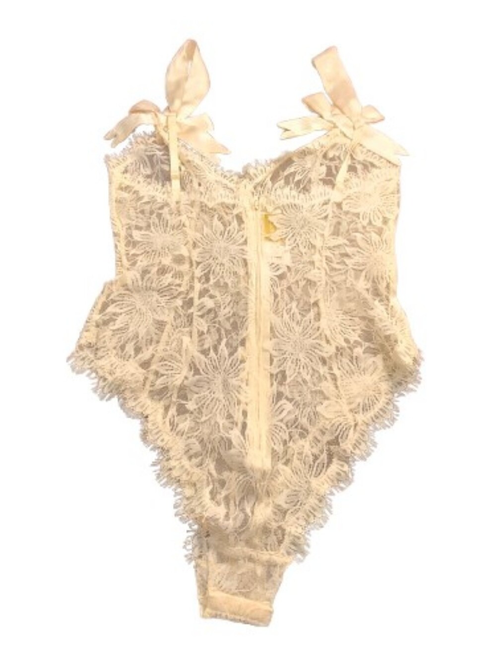 Vintage Victoria's Secret Ivory Lace Teddy Bodysuit Satin Bow Sheer Romantic...